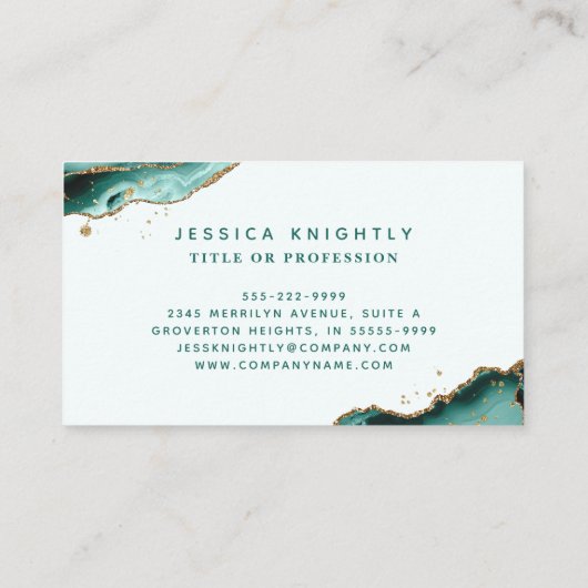 Türkis Agate Imitats Gold Glitzer Monogram Script Visitenkarte (Rückseite)