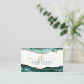 Türkis Agate Script Monogram Gold Glitzern QR Visitenkarte (Stehend Vorderseite)