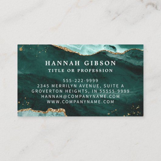 Türkis Agate Script Monogram Imitate Gold Glitzer Visitenkarte (Rückseite)