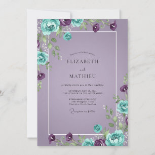 Türkis Amethyst Ranunculus Eukalyptus Hochzeit Einladung