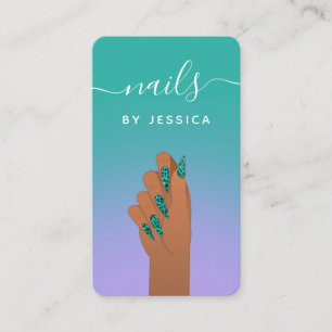 Türkis Animal Print Glam Nail Artist QR Code Visitenkarte