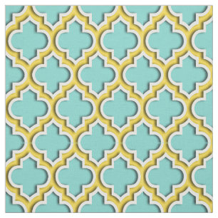 Türkis-Aqua, Ananas-Marokkaner Quatrefoil #5DS Stoff