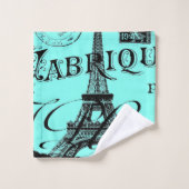 Türkis Aqua aquamarin Scripte Paris Eiffel Tower Badhandtuch Set (Waschlappen)