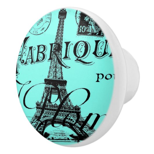 Türkis Aqua aquamarin Scripte Paris Eiffel Tower Keramikknauf (Rechts)