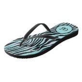 Türkis Aqua Black Zebra Animal Print Monogram Badesandalen (Schrägansicht)