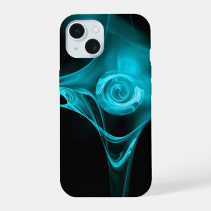 TÜRKIS AQUA BLAUE FRACTAL ROSE IN SCHWARZ iPhone 15 HÜLLE