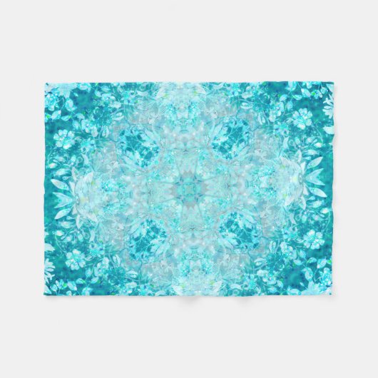 Türkis Aqua Blauer Blumenmuster Fleecedecke (Vorderseite (Horizontal))