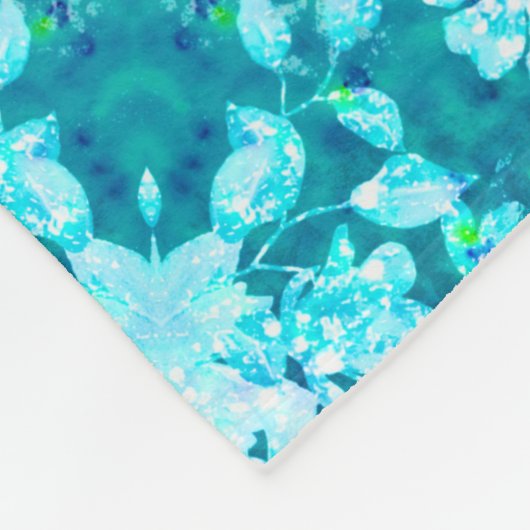 Türkis Aqua Blauer Blumenmuster Fleecedecke (Ecke)