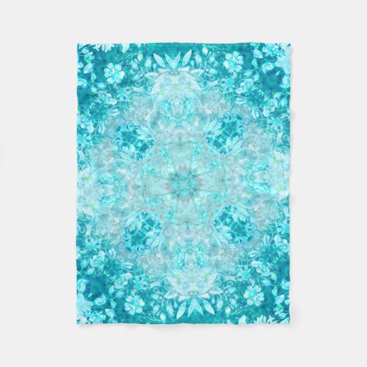 Türkis Aqua Blauer Blumenmuster Fleecedecke (Vorderseite)
