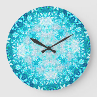 Türkis Aqua Blauer Blumenmuster Große Wanduhr