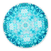 Türkis Aqua Blauer Blumenmuster Keramikknauf (Vorderseite)