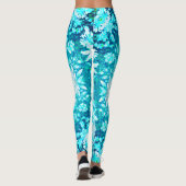 Türkis Aqua Blauer Blumenmuster Leggings (Rückseite)