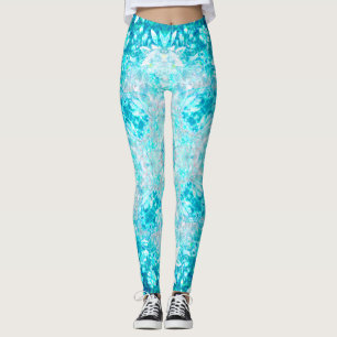 Türkis Aqua Blauer Blumenmuster Leggings