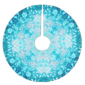 Türkis Aqua Blauer Blumenmuster Polyester Weihnachtsbaumdecke (Vorderseite)