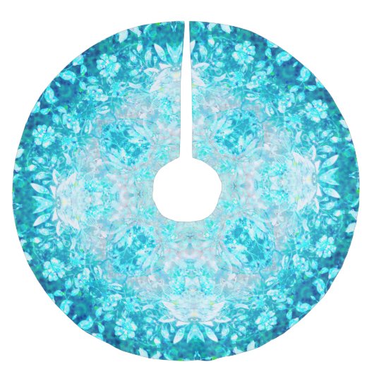 Türkis Aqua Blauer Blumenmuster Polyester Weihnachtsbaumdecke (Vorderseite)