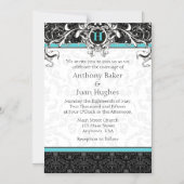 Türkis Aqua Blue Black Monogram Wedding Magneteinladung (Vorderseite)