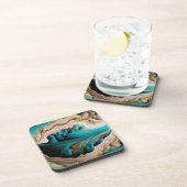 Türkis Aqua Blue Gold Gemstone Akrylus Art Getränkeuntersetzer (Rechte Seite)