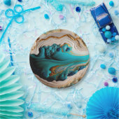 Türkis Aqua Blue Gold Gemstone Akrylus Art Pappteller (Party)