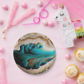 Türkis Aqua Blue Gold Gemstone Akrylus Art Pappteller (Party)