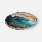 Türkis Aqua Blue Gold Gemstone Akrylus Art Pappteller (Schrägansicht)