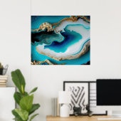 Türkis Aqua Blue Gold Gemstone Akrylus Art Poster (Heimbüro)
