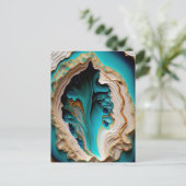 Türkis Aqua Blue Gold Gemstone Akrylus Art Postkarte (Stehend Vorderseite)