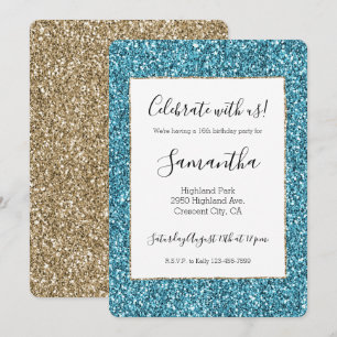 Türkis Aqua Blue Gold Glitzer Einladung