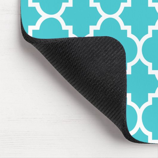 Türkis Aqua Blue Quatrefoil marokkanisches Muster Mousepad (Ecke)