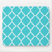 Türkis Aqua Blue Quatrefoil marokkanisches Muster Mousepad (Vorne)