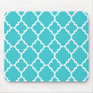 Türkis Aqua Blue Quatrefoil marokkanisches Muster Mousepad