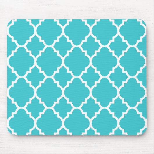 Türkis Aqua Blue Quatrefoil marokkanisches Muster Mousepad (Vorne)
