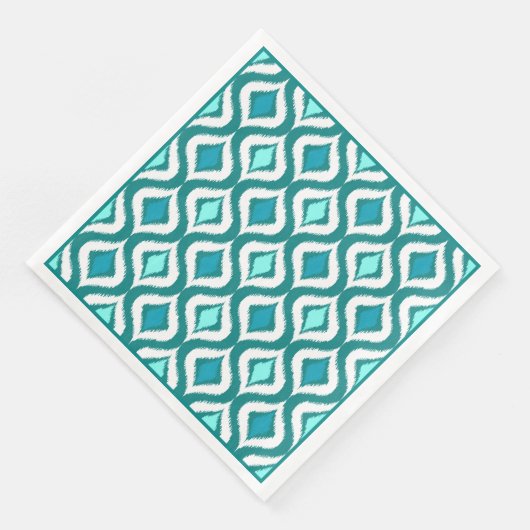 Türkis Aqua Blue Retro Chic Ikat Droptern Muster Serviette (Ecke)