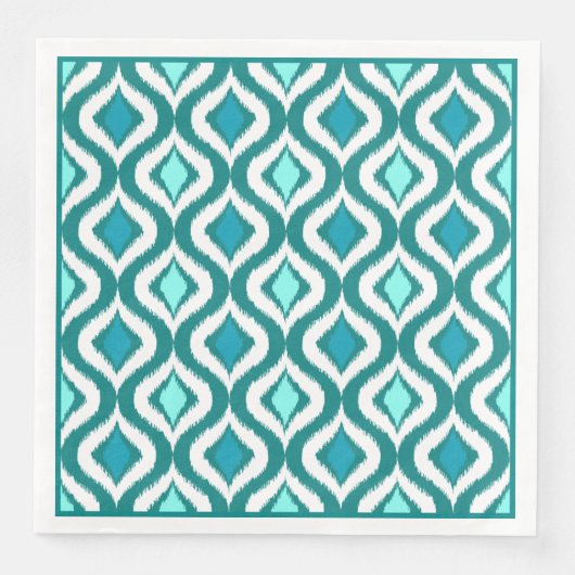 Türkis Aqua Blue Retro Chic Ikat Droptern Muster Serviette (Vorderseite)