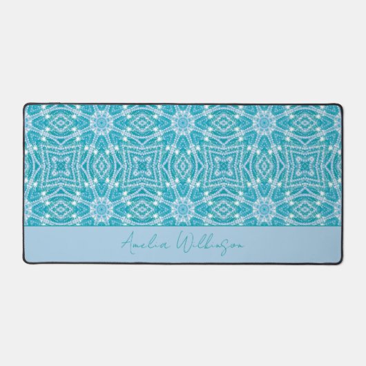 Türkis Aqua Blue Silver Sparkor Schreibtischunterlage (Vorderseite)