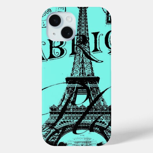 Türkis-Aqua-Blue Skripte Paris Eiffel Tower Case-Mate iPhone Hülle (Rückseite)