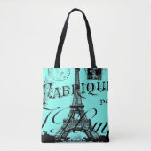 Türkis-Aqua-Blue Skripte Paris Eiffel Tower Tasche (Vorderseite)