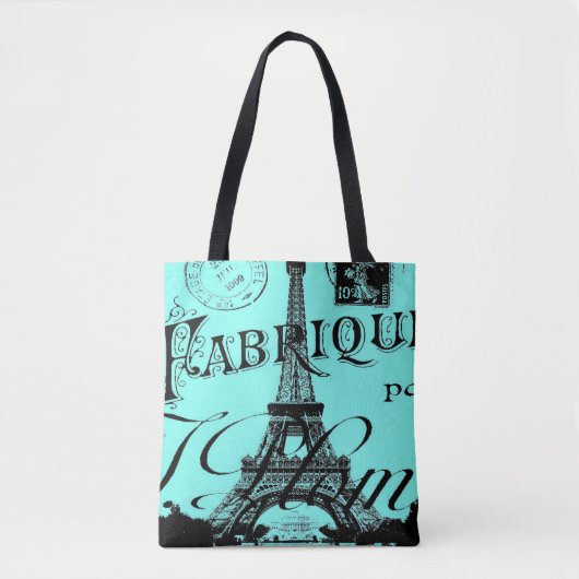 Türkis-Aqua-Blue Skripte Paris Eiffel Tower Tasche (Vorderseite)
