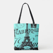 Türkis-Aqua-Blue Skripte Paris Eiffel Tower Tasche (Rückseite)