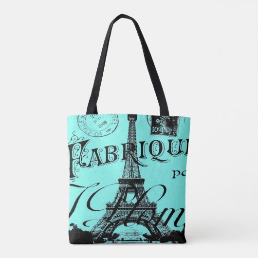 Türkis-Aqua-Blue Skripte Paris Eiffel Tower Tasche (Rückseite)