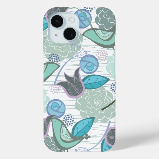Türkis Aqua Blue Sweet Birds Floral Garden Chic Case-Mate iPhone Hülle (Rückseite)