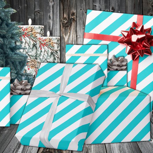 Türkis Aqua Blue Wide Strip Holiday Geschenkpapier