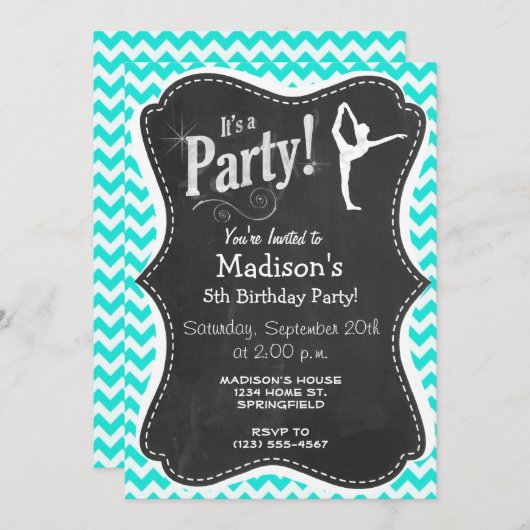 Türkis, Aqua Color Zickzack; Ballett Einladung (Vorne/Hinten)