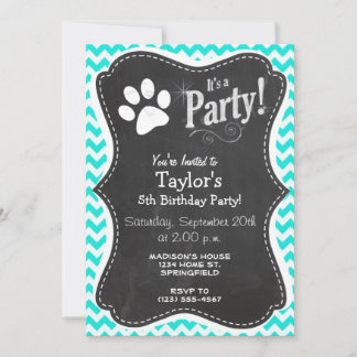 Türkis, Aqua Color Zickzack; Paw Print Einladung