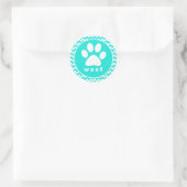 Türkis, Aqua Color Zickzack; Paw Print Runder Aufkleber (Tasche)