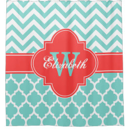 Türkis Aqua Coral Roter Marokkaner #5 Zickzack 1IQ Duschvorhang