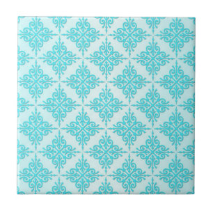 Türkis Aqua Damask Muster Fliese
