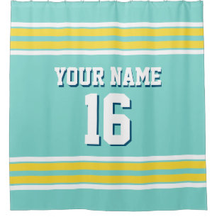 Türkis Aqua Gelbe Streifen Sport Jersey Duschvorhang
