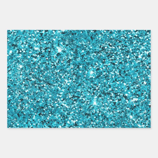 Türkis Aqua Glam Glitzer Geschenkpapier Set (Vorderseite 3)