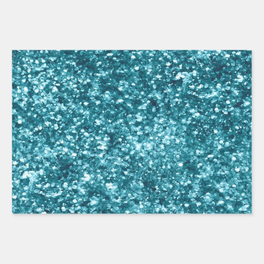 Türkis Aqua Glam Glitzer Geschenkpapier Set (Vorderseite 2)