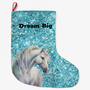 Türkis Aqua Glitz Glitzer Unicorn Großer Weihnachtsstrumpf